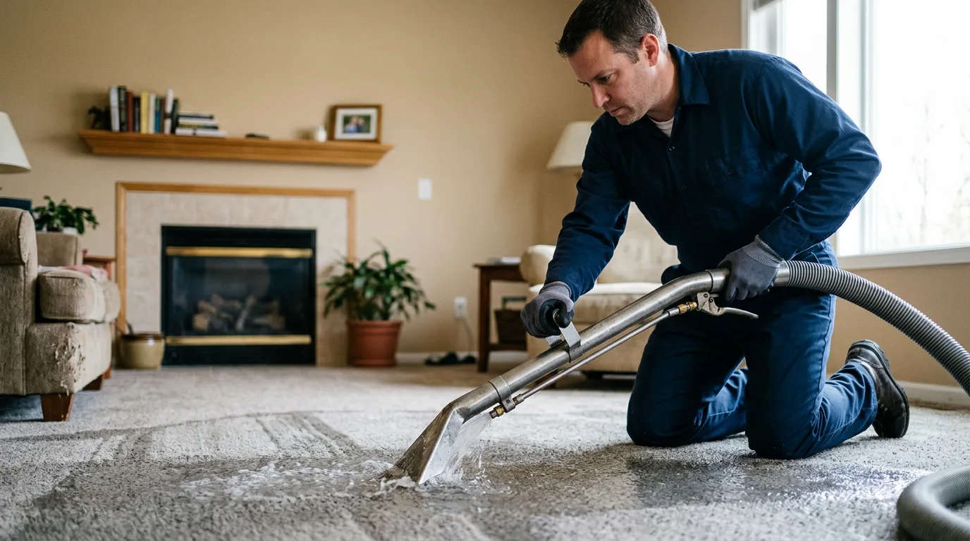 Water damage restoration technician working near Sidney, IL